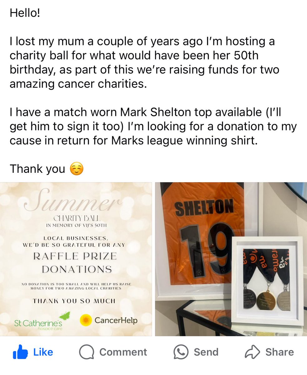 Do you want a signed <a href="/Mark_Shelton8/">Shelts</a> match worn shirt? 

Shelts’ partner is raising funds for two cancer charities close to her heart by hosting a charity ball. As part of this, she is looking for donations in return for Mark’s Champions shirt! 

If you are interested, please drop