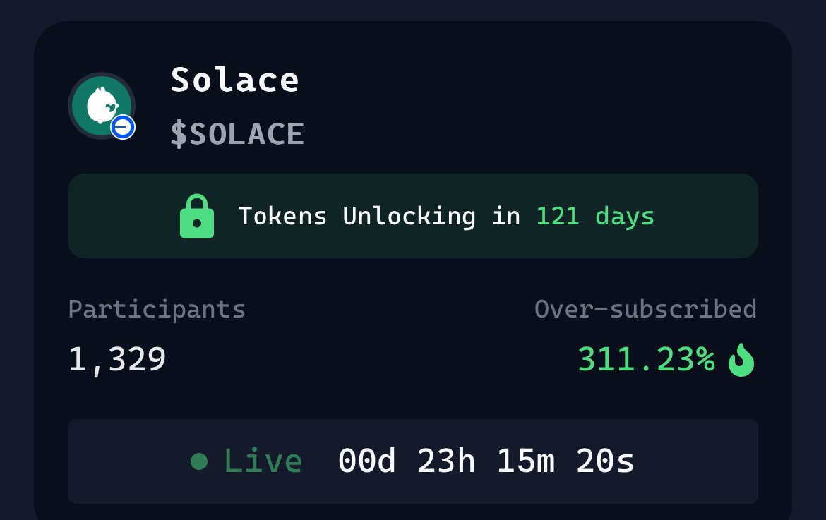 🚀 $SOLACE is brewing on <a href="/virtuals_io/">Virtuals Protocol</a>’s Genesis Launchpad!

<a href="/solacelaunch/">Solace</a> just went live and it’s already 300% oversubscribed 🤯
I’m allocating all my points to this one.
The hype is real!
Don’t miss your shot at catching this early. It’s going to be massive!🔥🚀