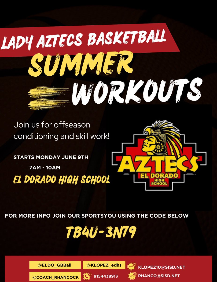 πππ§ππ² πππ§ππ¨ππ€ π (@coach_rhancock) on Twitter photo Join your Lady Aztec Basketball team for summer workouts! Come get better and up your game as we prepare for the upcoming season. Have a physical and bring water! <a href="/Coach1Martinez/">Frank Martinez</a> <a href="/EDAztecs_HS/">Venessa Betancourt</a> Join your Lady Aztec Basketball team for summer workouts! Come get better and up your game as we prepare for the upcoming season. Have a physical and bring water! <a href="/Coach1Martinez/">Frank Martinez</a> <a href="/EDAztecs_HS/">Venessa Betancourt</a>