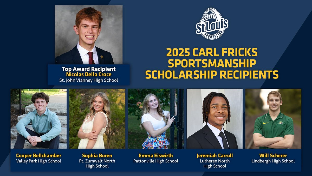 Congrats to the 2025 Carl Fricks Sportsmanship Scholarship recipients! Presented annually by the St. Louis Sports Commission Associates, this honor celebrates student-athletes who lead with class, kindness, and integrity—on and off the field. We’re proud to recognize these