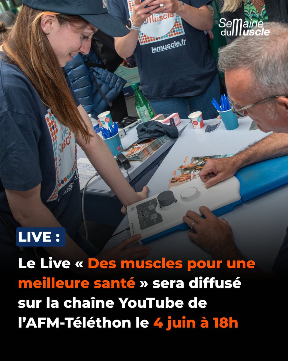 Semaine du Muscle (@semainedumuscle) on Twitter photo 🔴 Une table ronde réunissant des experts de l’<a href="/Inst_Myologie/">Institut de Myologie</a> et Ludwig Wolf, Conseiller Technique National de la Fédération Française de Force, autour de la place du muscle dans la prévention, la performance et la santé globale 💪
📆 4/06 à 18h ➡️ youtube.com/afmtelethon 🔴 Une table ronde réunissant des experts de l’<a href="/Inst_Myologie/">Institut de Myologie</a> et Ludwig Wolf, Conseiller Technique National de la Fédération Française de Force, autour de la place du muscle dans la prévention, la performance et la santé globale 💪
📆 4/06 à 18h ➡️ youtube.com/afmtelethon