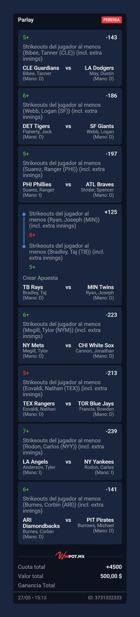 a Joe Ryan le faltó un SO, pero el ñetas de Eovaldi no hizo ni mergas, pinche fraude.

Ni pedo, a lo que sigue...