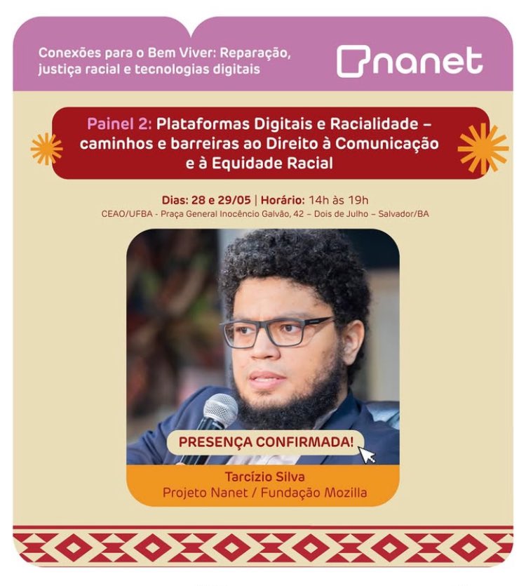 Hoje e amanhã teremos programação intensa no CEAO/UFBA sobre #plataformasdigitais e racialidade.