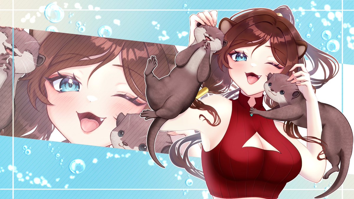 Ahhhh!! New art piece from <a href="/Mr_dr_2497/">Maru⚡️</a> - I am in love with it! Each piece is a masterpiece! Featured alongside your otter girl are Wah and Eee (more of my lore is being flushed out!)♥️😊🦦❤️‍🔥