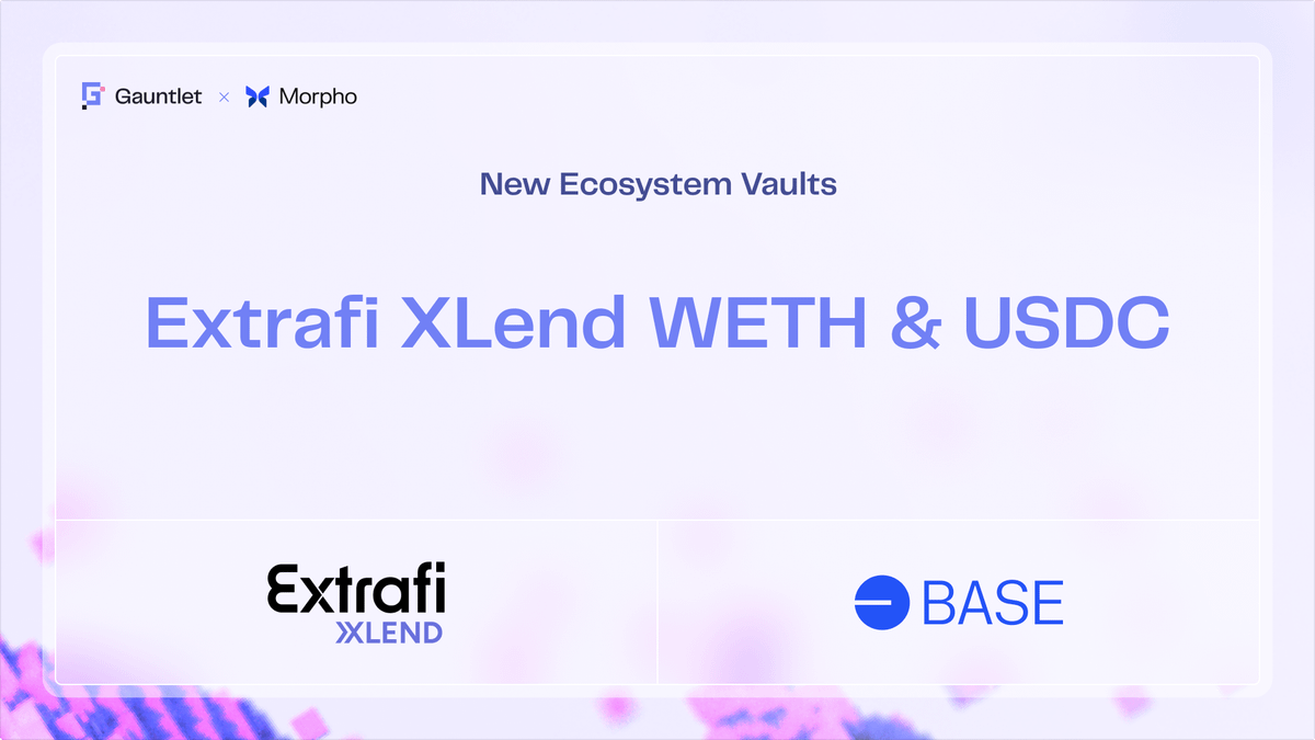 gauntlet_xyz's tweet photo. 1/ We fired up the vault curation forge to launch two @ExtraFi_io XLend vaults on @MorphoLabs
Extrafi XLend WETH
Extrafi XLend USDC
The vaults optimize risk-adjusted yield across high-demand collateral markets on @base.
Explore vault details and market allocations: https://t.co/1N09WuLb1n