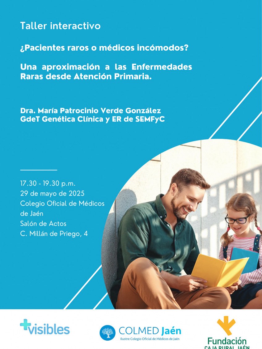 Pedro Lendinez #EnfermedadesRaras #MasVisibles (@pelendinez) on Twitter photo Mañana a las 17.30 en el salón de actos del <a href="/colmedjaen/">Colegio Oficial de Médicos de Jaén</a> taller sobre #EnfermedadesRaras
Aún no te has registrado?
colmedjaen.es/noticias/talle…
Un taller para aproximarte a las #EnfermedadesRaras de una forma diferente.
En colaboración con <a href="/MasVisibles/">Mas Visibles</a> Mañana a las 17.30 en el salón de actos del <a href="/colmedjaen/">Colegio Oficial de Médicos de Jaén</a> taller sobre #EnfermedadesRaras
Aún no te has registrado?
colmedjaen.es/noticias/talle…
Un taller para aproximarte a las #EnfermedadesRaras de una forma diferente.
En colaboración con <a href="/MasVisibles/">Mas Visibles</a>