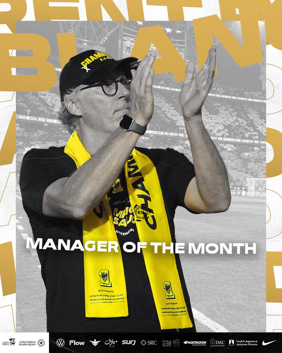 ittihad's tweet photo. 🤝رحبوا معنا بأفضل مدرب في شهر مايو 

صاحب العلامة الكاملة بـ12 نقطة من أصل 12 ✅
السيد لوران بلان بطل #دوري_روشن_السعودي ⭐️🏆 https://t.co/WznGJ8whcn
