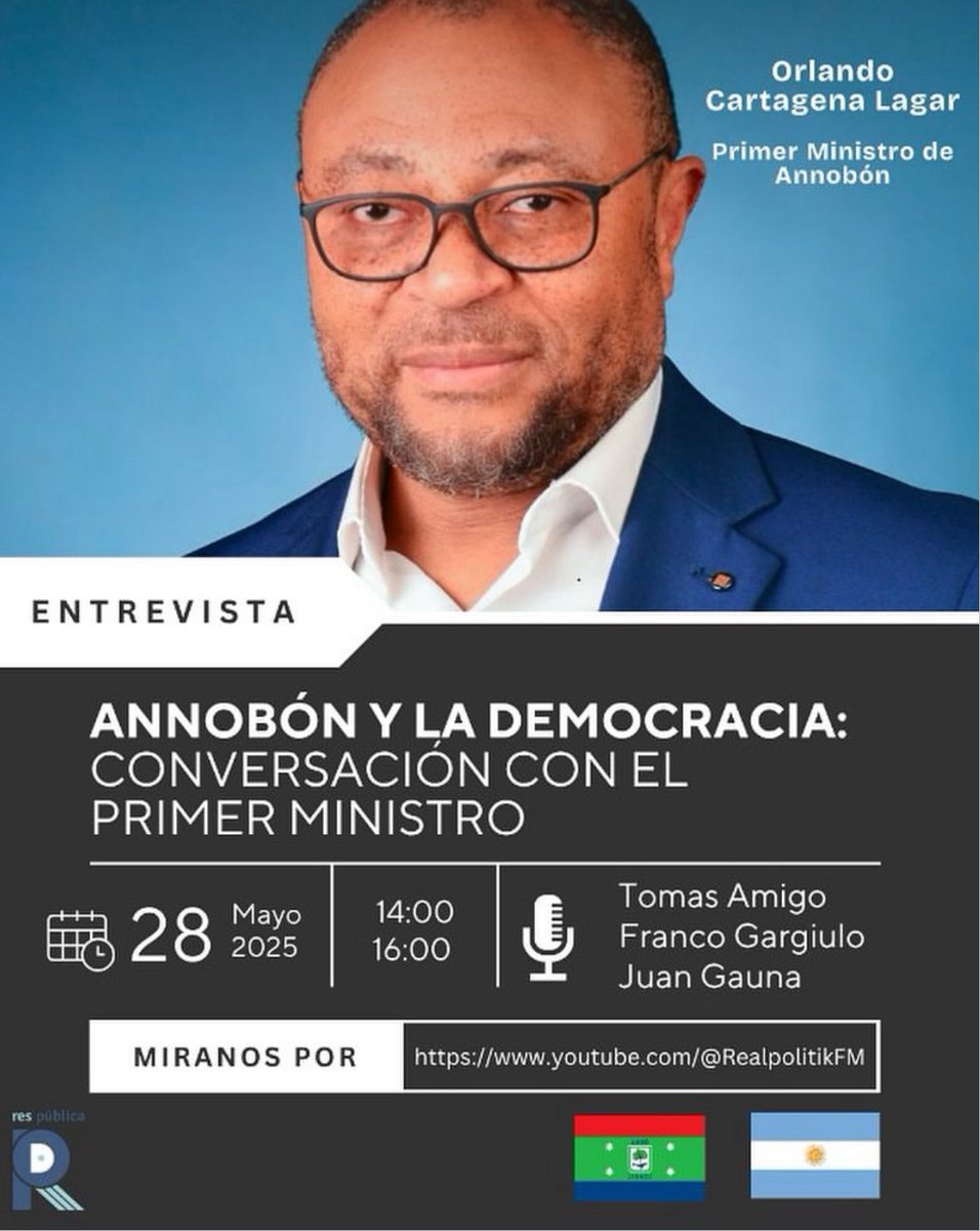Hoy 14hs voy a estar hablando con el Primer Ministro de la Isla de Annobon.
youtube.com/@RealpolitikFM