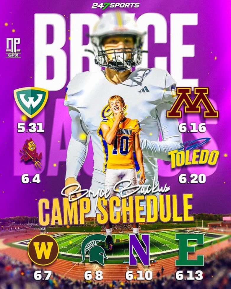 Bryce Backus (@brycebackus42) on Twitter photo Looking forward to a great summer camp schedule! I wish I could get to more places, but have lots of work to do with my team before the season gets here! <a href="/CaledoniaFootb1/">Caledonia Football</a> <a href="/AllenTrieu/">Allen Trieu</a> <a href="/RisingStars6/">Rising Stars Academy</a> <a href="/JoeMento/">Joe Mento</a> <a href="/mfarrellsports/">Mike Farrell</a> <a href="/RivalsFriedman/">Adam Friedman</a> <a href="/ryanobleness/">Ryan O'Bleness</a> <a href="/ToledoQBs/">Robert Weiner</a> <a href="/HazellKyle/">Kyle Hazell</a> Looking forward to a great summer camp schedule! I wish I could get to more places, but have lots of work to do with my team before the season gets here! <a href="/CaledoniaFootb1/">Caledonia Football</a> <a href="/AllenTrieu/">Allen Trieu</a> <a href="/RisingStars6/">Rising Stars Academy</a> <a href="/JoeMento/">Joe Mento</a> <a href="/mfarrellsports/">Mike Farrell</a> <a href="/RivalsFriedman/">Adam Friedman</a> <a href="/ryanobleness/">Ryan O'Bleness</a> <a href="/ToledoQBs/">Robert Weiner</a> <a href="/HazellKyle/">Kyle Hazell</a>