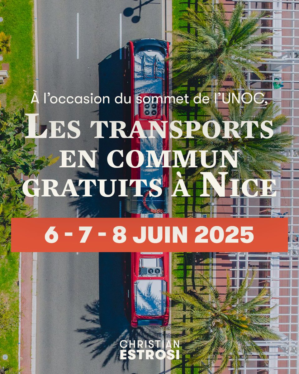 Christian Estrosi (@cestrosi) on Twitter photo À l'occasion de l'#UNOC3 que #Nice06 accueille, nous mettons en place la gratuité exceptionnelle de l'ensemble du réseau <a href="/lignesdazur/">Lignes d'Azur</a> pendant trois jours : vendredi 6, samedi 7 et dimanche 8 juin 2025. Pour faciliter la mobilité de tous, tous nos bus et tramways seront À l'occasion de l'#UNOC3 que #Nice06 accueille, nous mettons en place la gratuité exceptionnelle de l'ensemble du réseau <a href="/lignesdazur/">Lignes d'Azur</a> pendant trois jours : vendredi 6, samedi 7 et dimanche 8 juin 2025. Pour faciliter la mobilité de tous, tous nos bus et tramways seront