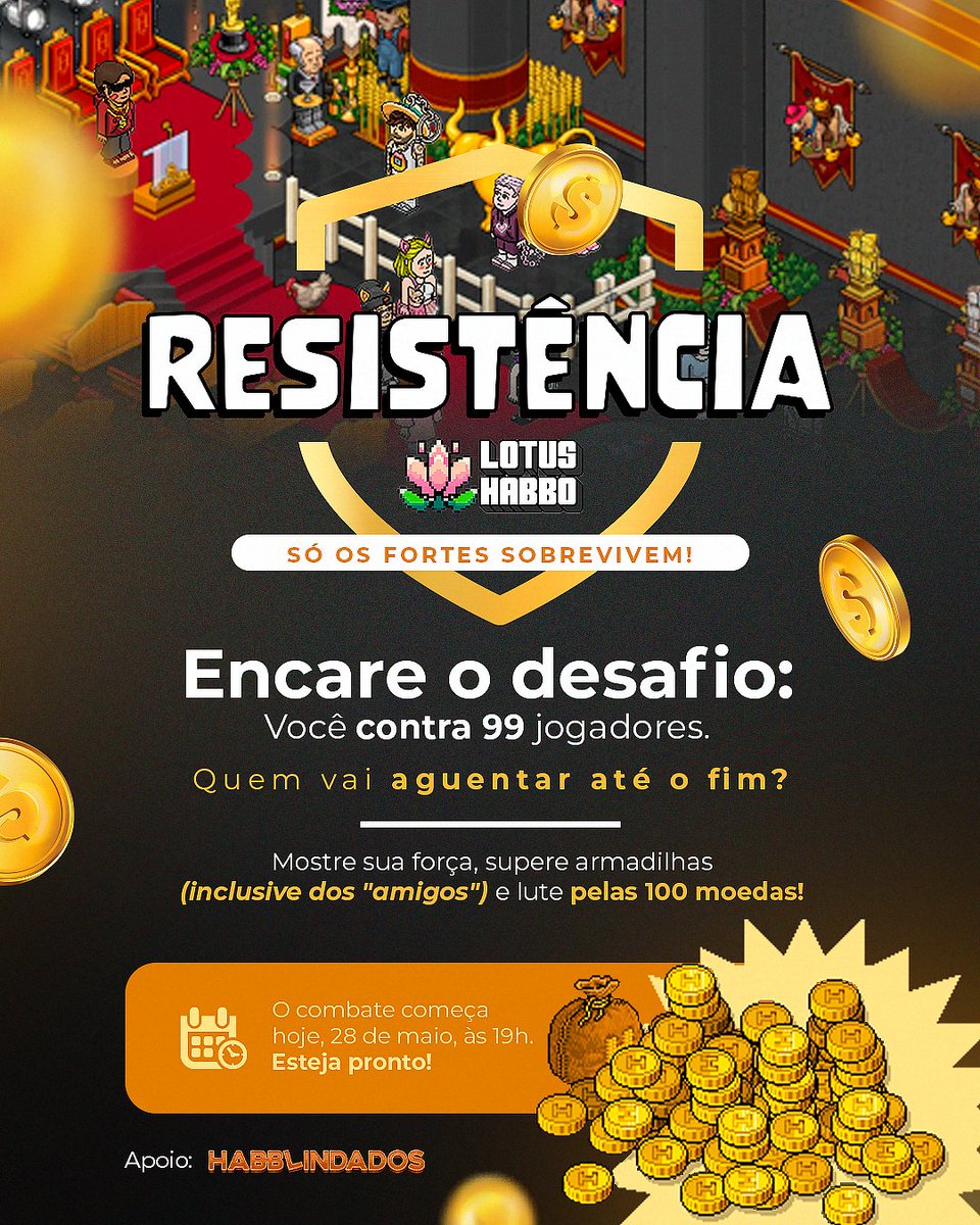 O desafio esta lançado, vai encarar? 
<a href="/Habbo/">Habbo</a> <a href="/HabboPTBR/">Habbo PT/BR</a> <a href="/Habblindados/">Habblindados 🐒</a> 
Quarto: :roomid 153164616