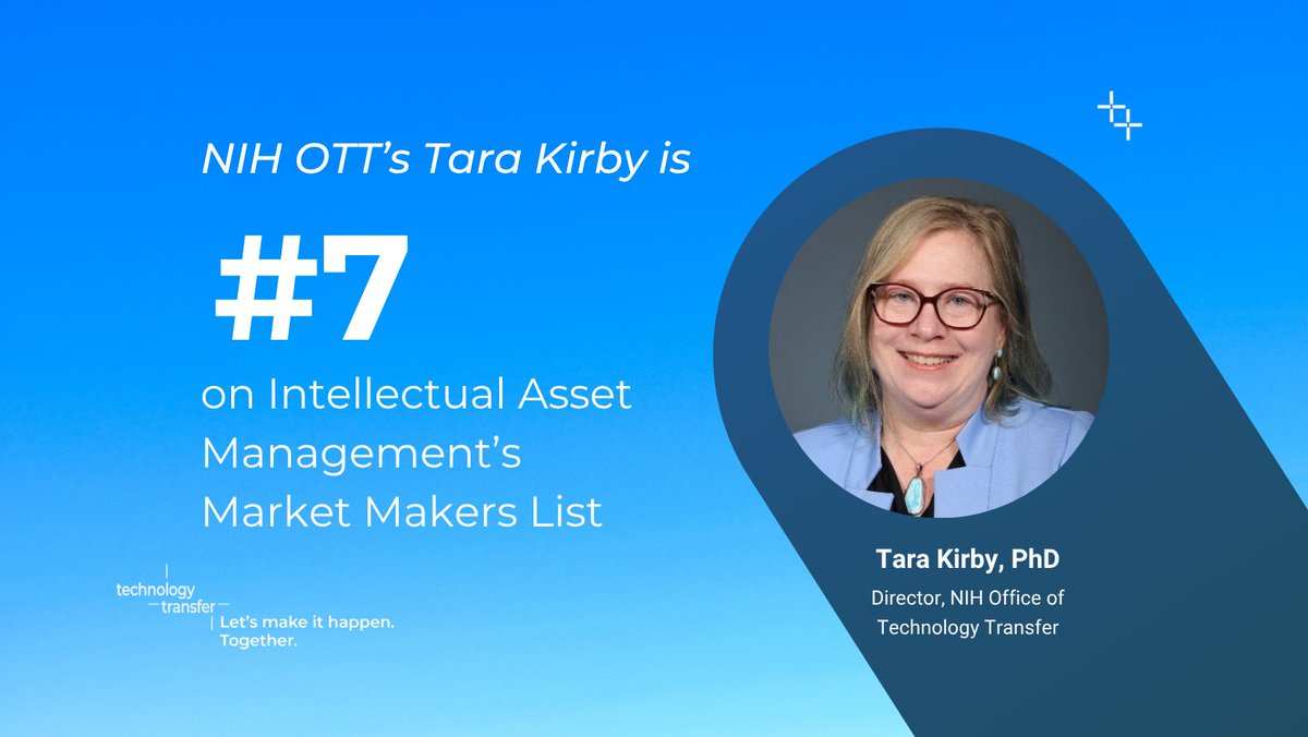NIH OTT’s Tara Kirby has been selected as one of IAM’s Market Makers of the year, marking her as one of the most innovative &amp; influential dealmakers of the year. You can read about the deal that secured her spot on the list on our website: go.nih.gov/X4oPwjw

#IP #Licensing