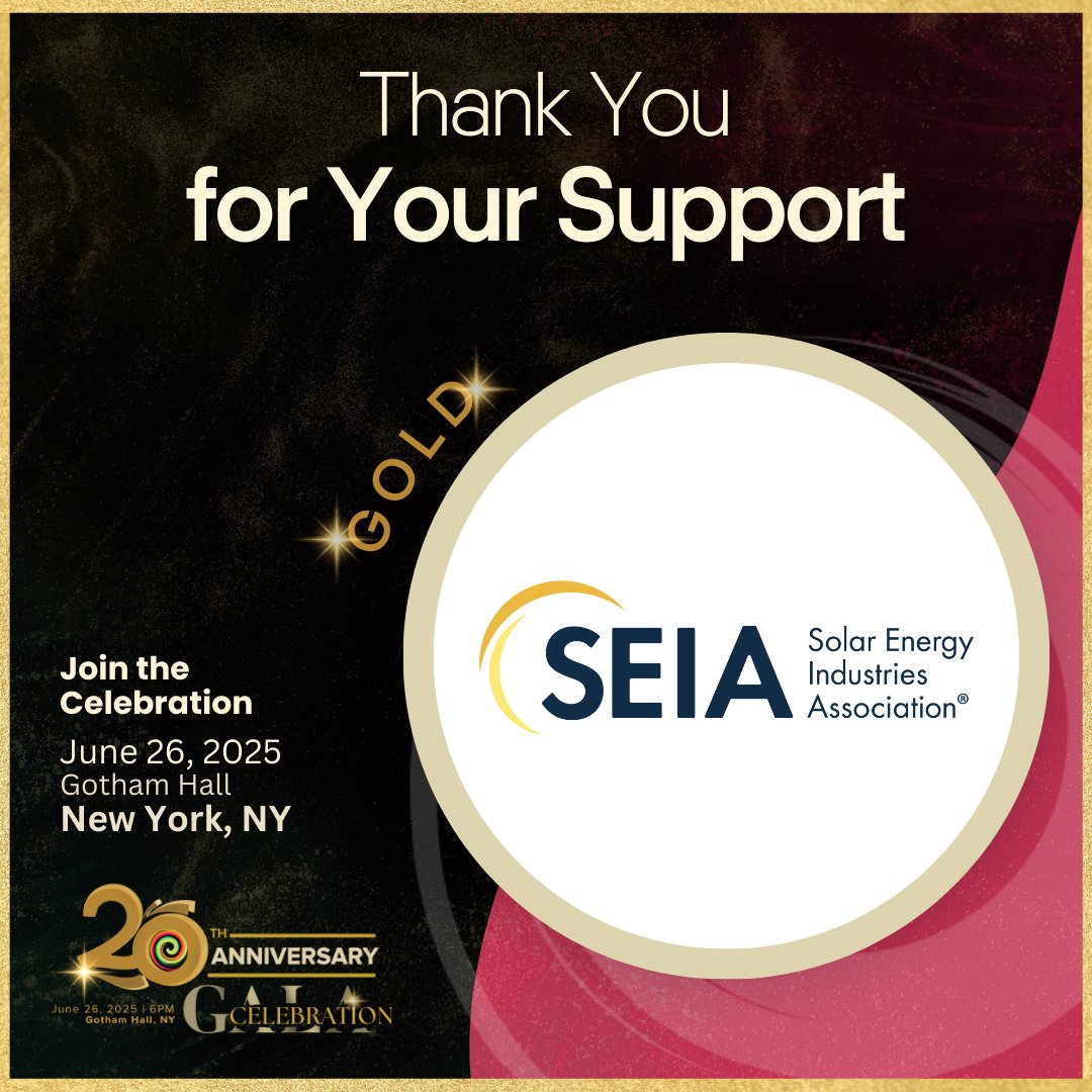 A huge thank you to SEIA for supporting the WRISE 20th Anniversary Gala Celebration as a Gold Sponsor! 

🔗Learn More about SEIA here: ow.ly/OnpG50VVkIs

🎟️Get your Gala tickets today: ow.ly/H1Uf50VVkIn

#WRISE20Years