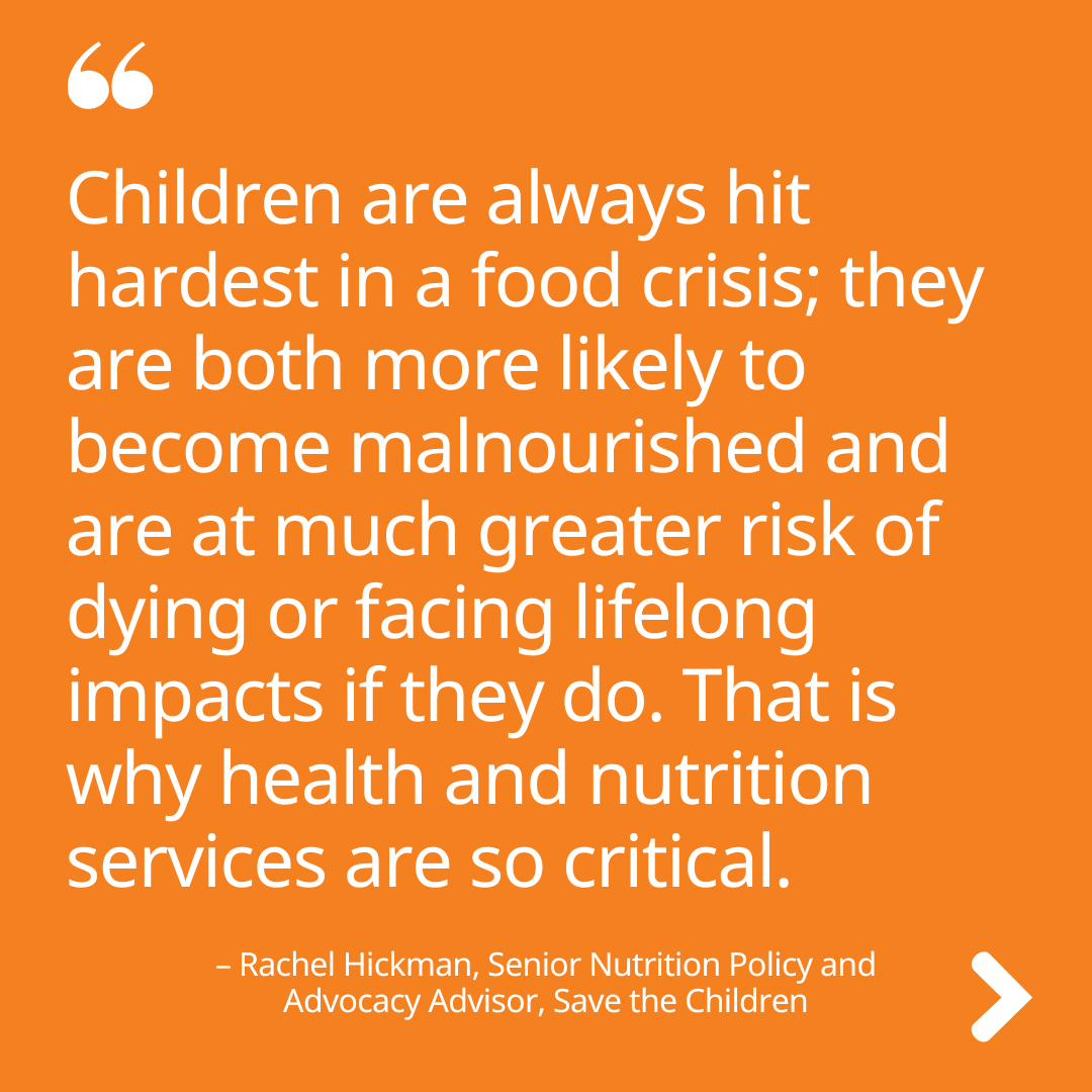 AFGHnetwork's tweet photo. Every single minute, the global hunger crisis pushes another child into severe malnutrition.

As @HickmanRach of @savechildrenuk says, we have the tools and knowledge to save lives. 

We just need the political will to put it all to use. #WorldHungerDay https://t.co/p85acYixa6