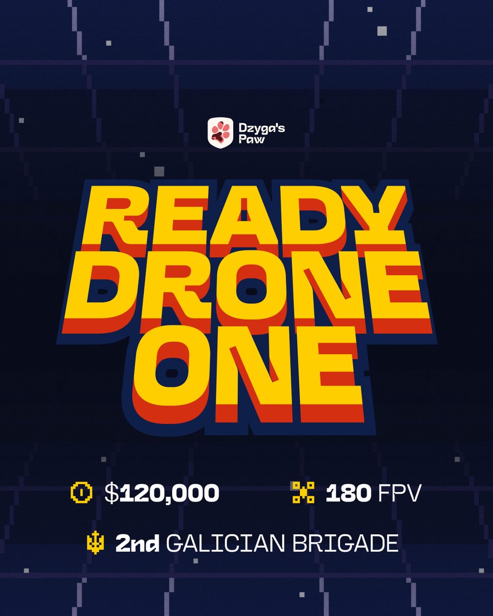 dzygaspaw's tweet image. Ready, Drone One!
Dzyga's Paw and the 2nd Galician Brigade are launching a $120,000 fundraiser to provide the brigade's pilots in the Pokrovsk direction with 180 FPV drones with thermal cameras for effective day and night work.
dzygaspaw.com/ready-drone-one