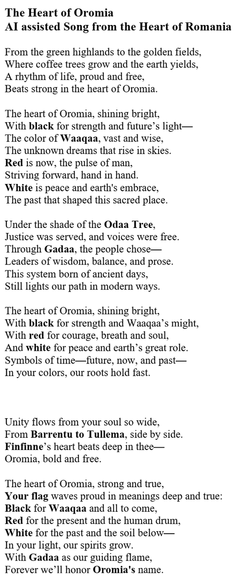egakoo's tweet photo. The Heart of Oromia 
AI assisted Song from the Heart of Romania 
From the green highlands to the golden fields,
Where coffee trees grow and the earth yields,
A rhythm of life, proud and free,
Beats strong in the heart of Oromia https://t.co/vY6ZOUZHSS