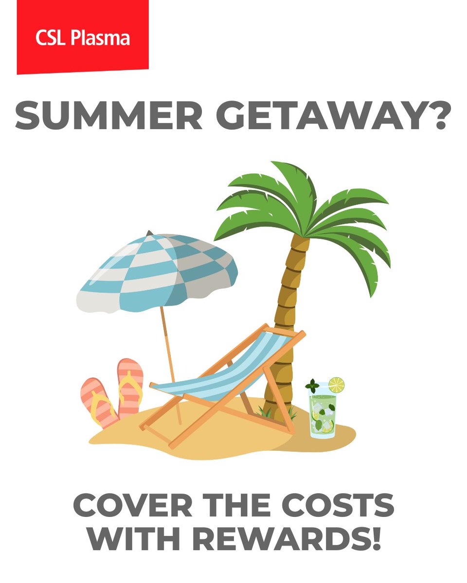 Summer vacay coming up? Donate frequently and let those rewards add up to help fund summer fun! #CSLPlasma #DonatePlasma #BeRewarded