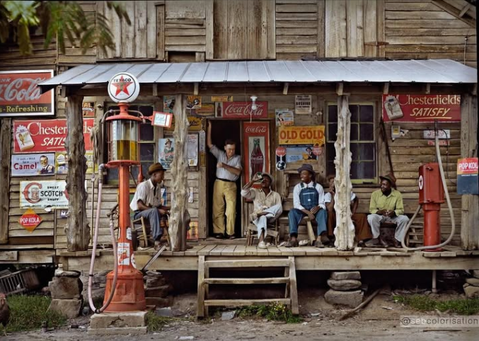 starside8's tweet photo. Country store on a dirt road in Gordonton, North Carolina photographed by Dorothea Lange on a Sunday afternoon in July 1939.
#HistoryInColor https://t.co/YeLPuY9dTp