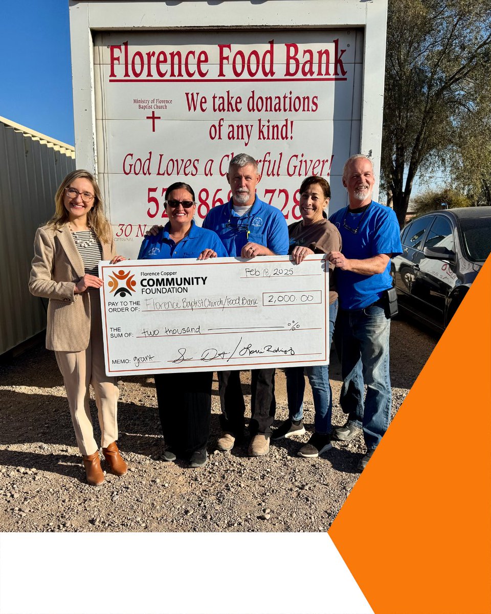 FlorenceCopper's tweet image. The Florence Copper Community Foundation awarded a $2,000 grant to the Florence Food Bank to help fight food insecurity in our community. Read more: ow.ly/FOyg50VZLQe

#FlorenceCopper #FlorenceAZ #FoodSecurity @TasekoMines