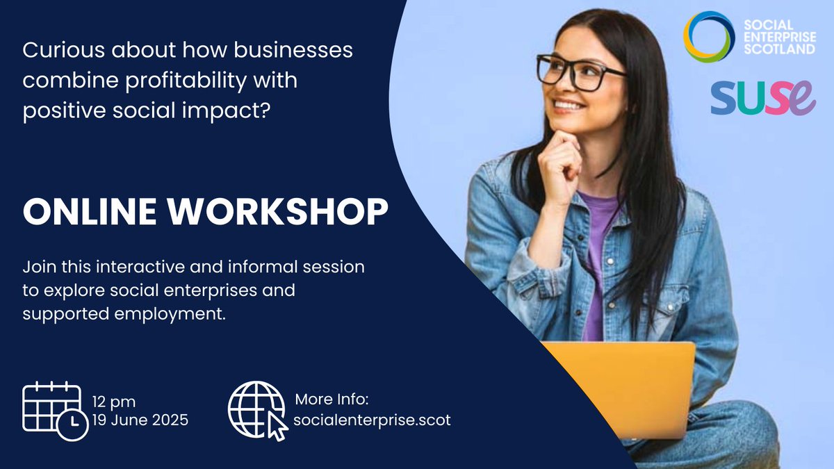 Join us for an online interactive workshop on social impact &amp; inclusive employment.

Gain insights into the potential of #SocialEnterprises &amp; #SupportedEmployment models. 

Date: 19 June 2025 
Location: Zoom

Find out more: ow.ly/gUw250VZYUO

#DrivingPositiveChange