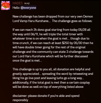 For people not in my server, here would be the announcement:

Will be doing a urgent goals that would need to be met due to bills deadlines and emergency situation. 
and if we do reach the 2K goal on time I will also host 2 raffles according to votes here.

RT+QRT helps!
Thanks🖤