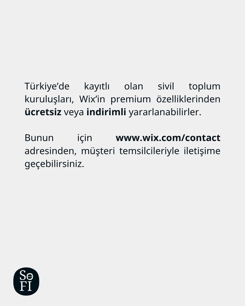 Wix, kapsamlı araçlar sunan, kullanıcı dostu bir web tasarım platformudur.

Türkiye’de kayıtlı olan sivil toplum kuruluşları, <a href="/Wix/">Wix</a>'in premium özelliklerinden ücretsiz veya indirimli yararlanabilirler.

#wix #webtasarım #siviltoplum #growwithwix @wix