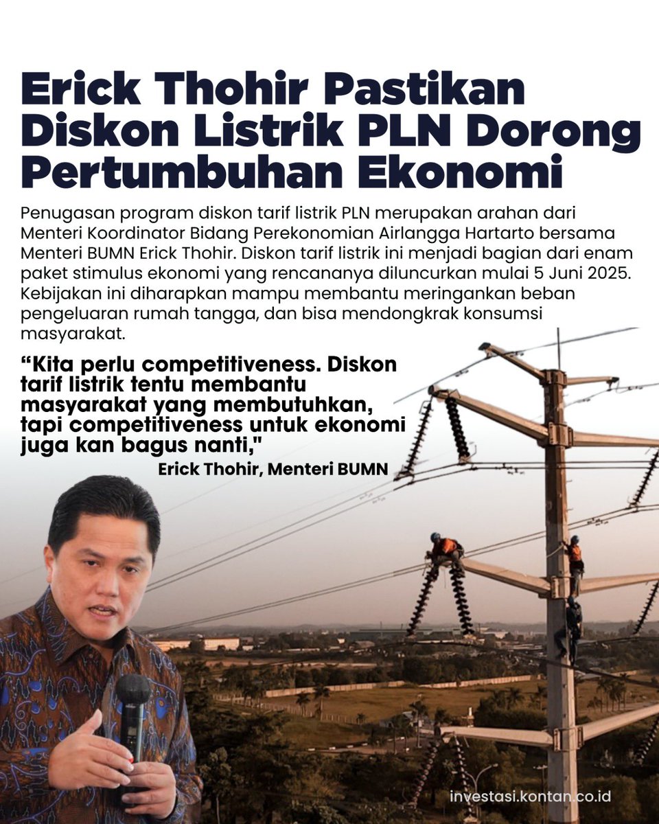 cuplikaninfo_'s tweet photo. Wih Erick Thohir pastikan Diskon Listrik PLN dorong pertumbuhan ekonomi 

#berita #bumn #pln #tariflistrik #erickthohir #tepatsolutifindonesia https://t.co/qGIMALcIgP