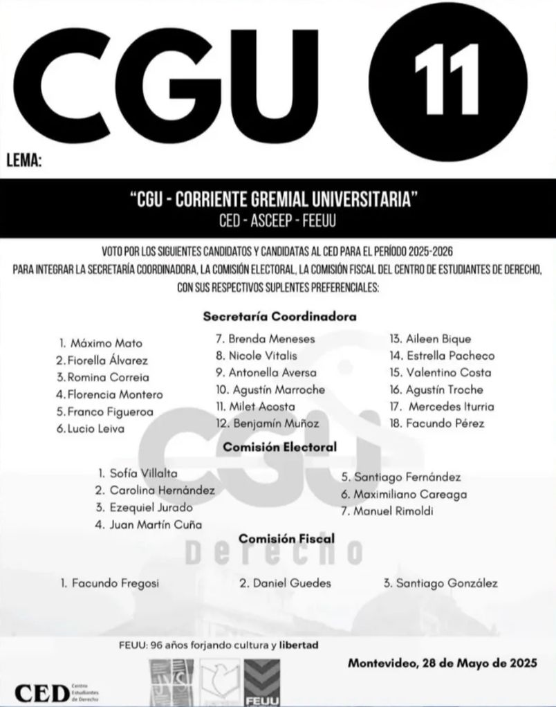 [HOY] ⚠️ Los estudiantes eligen a las autoridades del Centro de Estudiantes de Derecho, acá la Lista ⬇️