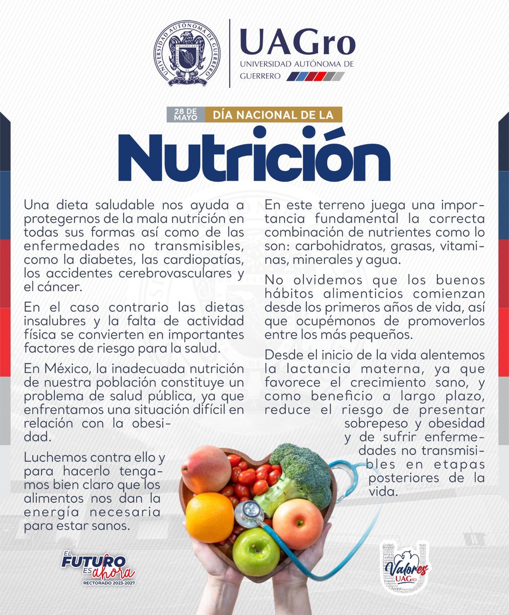 🥦🍎 Hoy celebramos el Día Nacional de la Nutrición.
En la #UAGro promovemos hábitos saludables desde el corazón de nuestra comunidad 💙💛