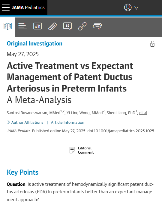 JAMAPediatrics's tweet photo. Expectant management approach to patent ductus arteriosus in preterm infants may be associated with a better morbidity and mortality profile. https://t.co/xCcpOJVpY2 https://t.co/cK4k3CUcQn