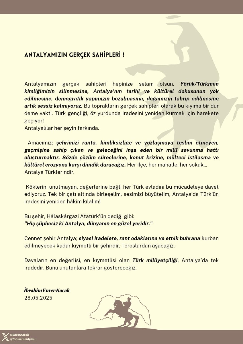 Pehlivanlar diyarı, Efeler yuvası, Zeybeğin şehri Cennet Antalyamıza duyurumuzdur. 

Bize katılın, Whatsapp duyuru kanalımıza katılmak isteyenler bana DM yolu ile ulaşabilir. 

Dipnot; Numaralarınız ve isimleriniz başkaları tarafından görülmeyecektir.