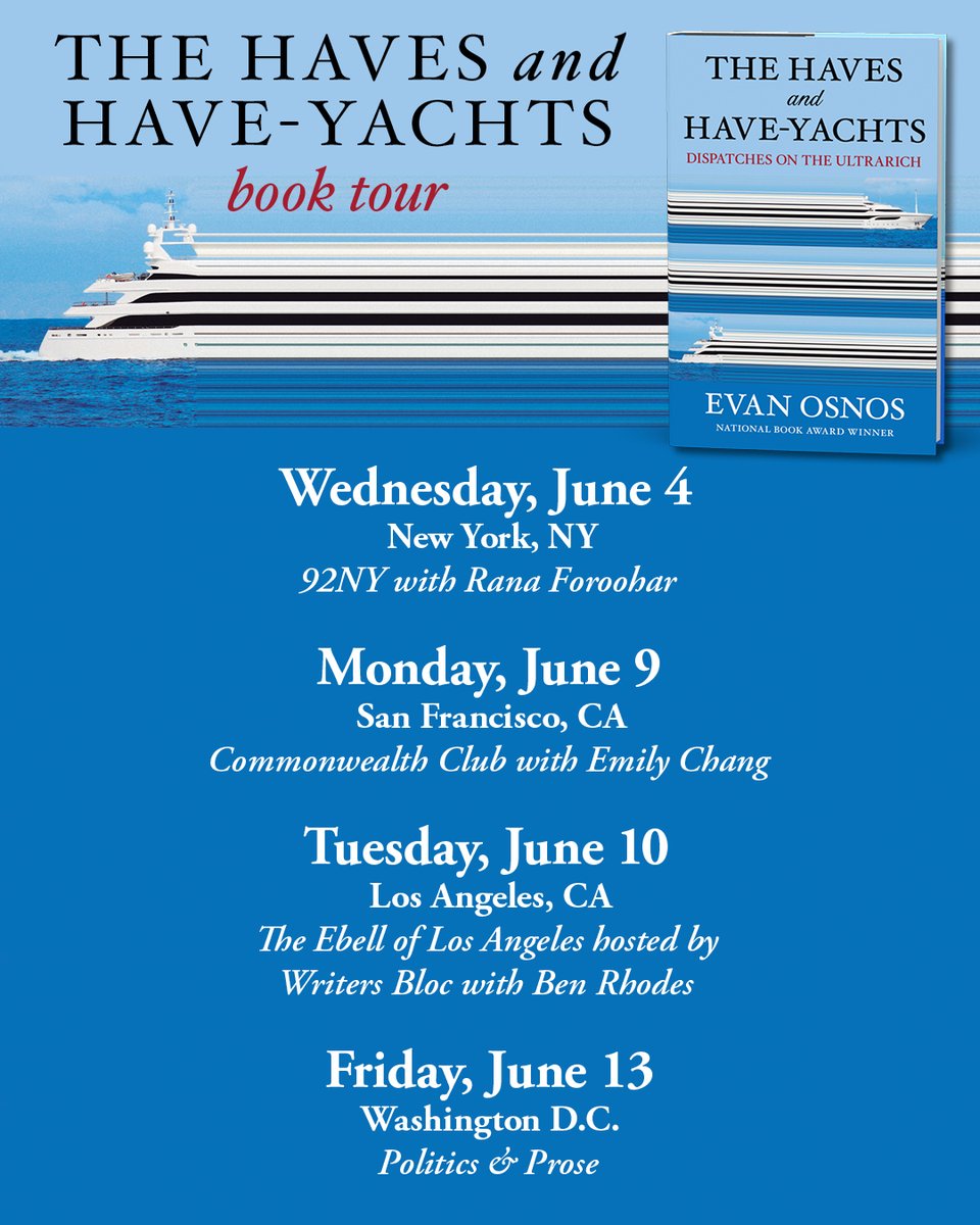 Scribner (@scribnerbooks) on Twitter photo Catch New York Times bestselling and National Book Award–winning author Evan Osnos (<a href="/eosnos/">Evan Osnos</a>) on tour for THE HAVES AND HAVE-YACHTS. Pick up your copy: bit.ly/4h538oW Catch New York Times bestselling and National Book Award–winning author Evan Osnos (<a href="/eosnos/">Evan Osnos</a>) on tour for THE HAVES AND HAVE-YACHTS. Pick up your copy: bit.ly/4h538oW