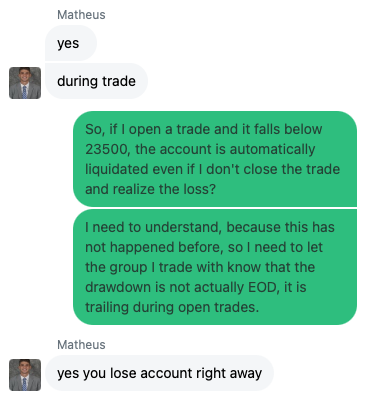 CryptoNerdd's tweet photo. @TakeProfitLLC What's up with support saying the EOD drawdown is actually trailing? https://t.co/mP5i7IYNLj