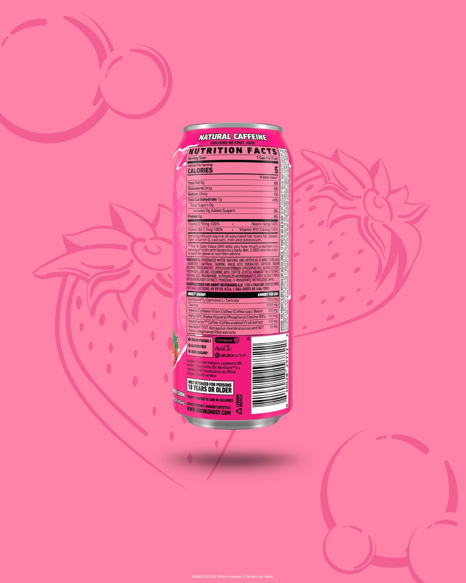 GhostLifestyle's tweet photo. Yes... we're bringing the bubble back (again).

GHOST® ENERGY x BUBBLICIOUS® "STRAWBERRY SPLASH" returns on Sunday, June 1st @ 12PM CT (US only; more details coming soon 😏) and will start rolling into @krogerco @gnclivewell @vitaminshoppe in June. https://t.co/TuozOsZWji
