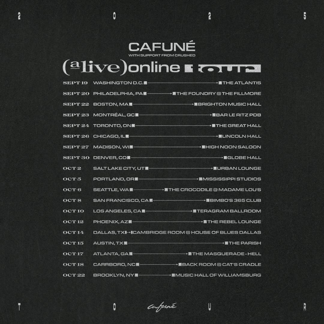 wearecafune's tweet photo. Alive Online tour starts this fall with Crushed. 'e-Asphyxiation' is out now, and Bite Reality will be yours on 9/12! Sign up for pre-sale tix: https://t.co/mAn6NwsNkA https://t.co/Xj5jBeGy6b