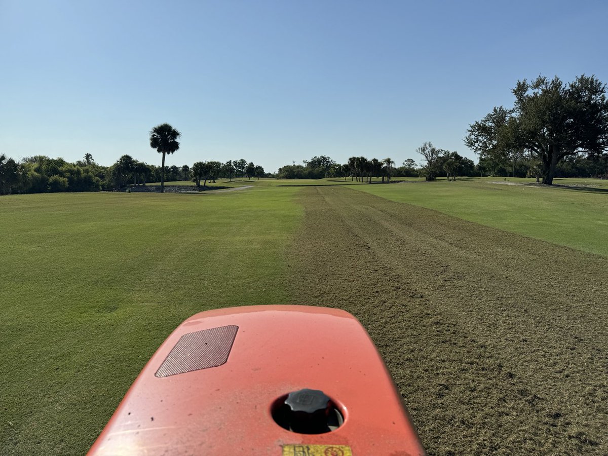 Great Memorial Day weekend at Myakka Pines GC. Fairway aerification / circle scalp mow / verticut.  Cultural practices = turf improvements!