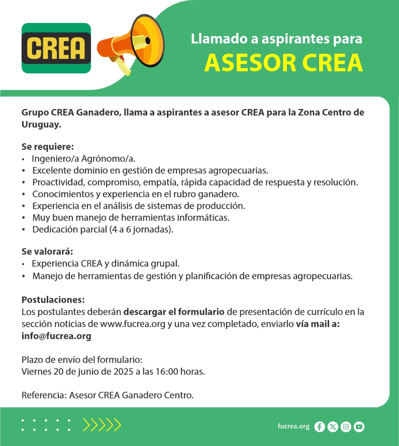 Nueva oportunidad de integrarte a nuestra RED, como Asesor/a CREA para un grupo ganadero en la Zona Centro del país.
Conocé más aquí: fucrea.org/noticias/llama…

#asesoresCREA #SomosCREA