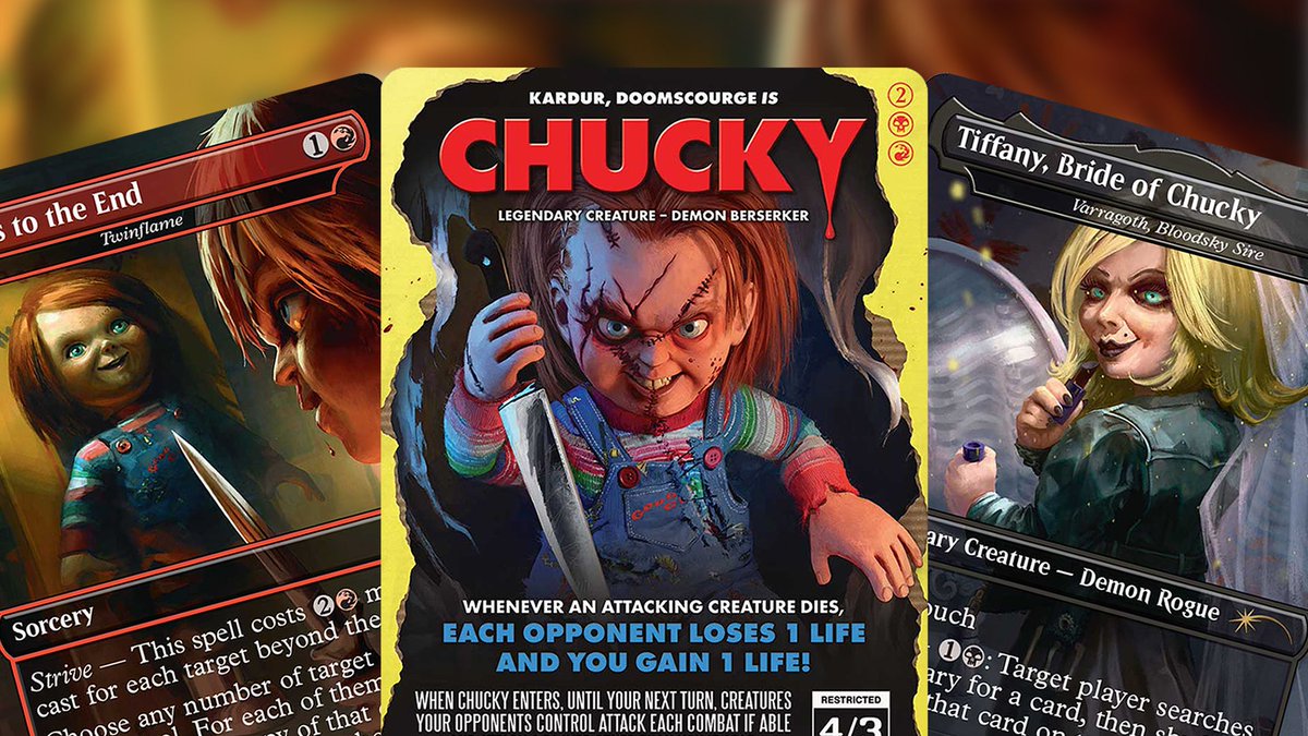 HorrorPod69's tweet photo. @4HorsemenComics is sponsoring a giveaway. If you comment on one of our episodes or posts you will be entered into a drawing for an #MTG Chucky Secret Lair. Thank you to Four Horsemen for this gift, and make sure to stay scary. https://t.co/IFySkRSEQc