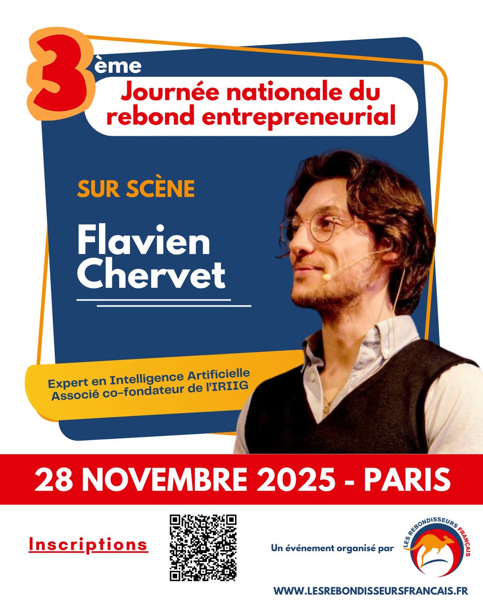 RebondisseursFR's tweet photo. 🧠L’intelligence artificielle, un sujet de rebond pour les dirigeants ?
Flavien Chervet cofondateur d’ @IRIIG_Lyon partagera ses clés le 28/11 à la #JNRE2025.
🔗 Prenez votre place : https://t.co/Csbop9PZoo
@francislelong @PascaleProust @AnneBaron82 @CyrilFerey @PPelouzet #IA https://t.co/igwKzmiocZ