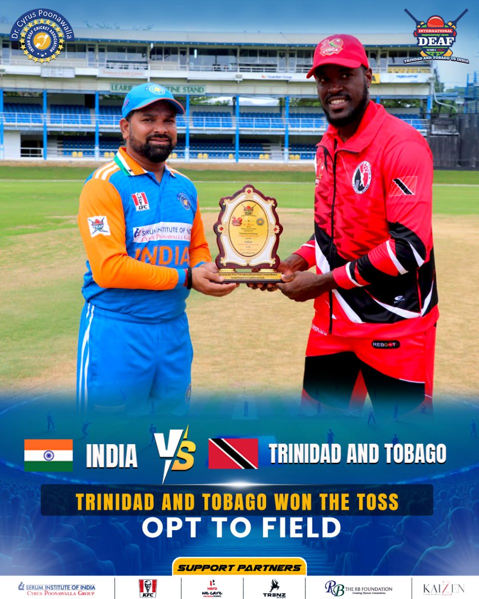 official_idca's tweet photo. Toss update: Trinidad & Tobago Deaf Cricket Association wins the toss and chooses to field first! 🏏🔥 Let the game begin!
#DeafCricket #CricketForAll #TossUpdate #GameOn #CricketSpirit #TrinidadAndTobago #InclusiveSports #CricketAction #DeafAthletes #FieldFirst #CricketMatch https://t.co/NsX2xoNwn0