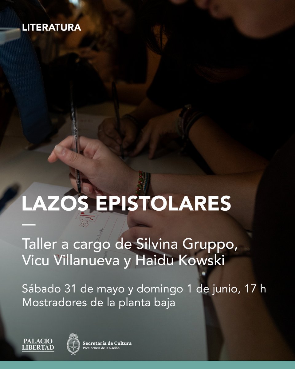 ✒️ ¡Sumate al taller de escritura de cartas!

Las escritoras Silvina Gruppo y Vicu Villanueva, junto a Haidu Kowski, ofrecen lecturas cruzadas de obras propias y de autores consagrados para debatir acerca de la carta y lo epistolar.

Sábado 31 de mayo y domingo 1 de junio, 17 h.