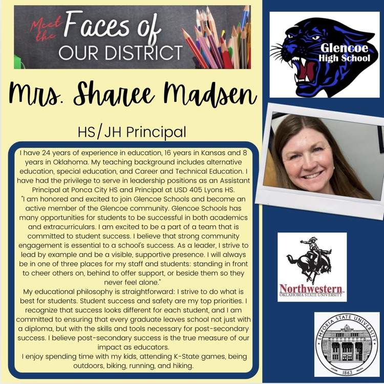Please join us in welcoming Mrs. Madsen to Glencoe!
#PantherProud