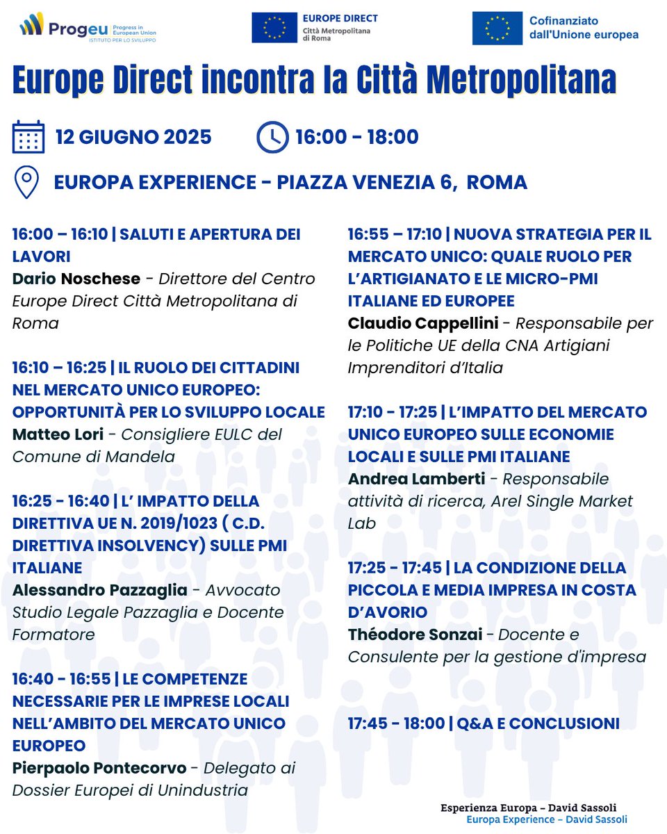 Progeu (@progeuaps) on Twitter photo Dal ruolo dei cittadini alle competenze necessarie per le #PMI locali.
Dalla direttiva Insolvency alle sfide dell’artigianato #europeo
<a href="/EDCittadiRoma/">Centro Europe Direct Città Metropolitana di Roma</a>
<a href="/europainitalia/">UE in Italia</a>
<a href="/Europarl_IT/">Parlamento europeo</a>
Registrati: progeu.org/eventi/registr…
#progeu #ED #europaexperience #mercatounico Dal ruolo dei cittadini alle competenze necessarie per le #PMI locali.
Dalla direttiva Insolvency alle sfide dell’artigianato #europeo
<a href="/EDCittadiRoma/">Centro Europe Direct Città Metropolitana di Roma</a>
<a href="/europainitalia/">UE in Italia</a>
<a href="/Europarl_IT/">Parlamento europeo</a>
Registrati: progeu.org/eventi/registr…
#progeu #ED #europaexperience #mercatounico