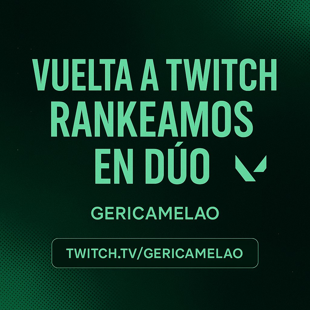 🛑¡Se acabó el descanso!🛑

Hoy vuelvo a Twitch con Valorant y dúo legendario <a href="/Odinn09oficial/">Odinn09</a>
🧊 2 semanas sin tocar Valorant…
🔫 Rankesotas y no me tilteo (mucho)
🎧 Aim frío, micro caliente

¡Abrimos en un ratito atentos a las 🔔!

#VALORANT #stream #streaming #live #ranked