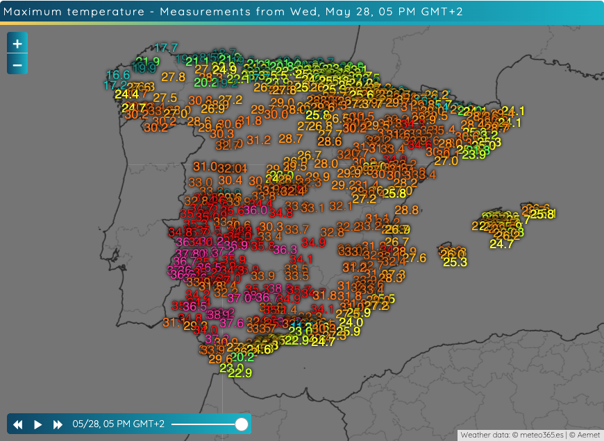 Seville is the hottest place in Spain in the late afternoon with 39.2 °C meteo365.es/weather/spain/…