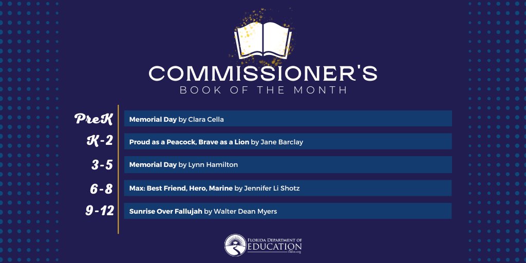 Florida Department of Education (@educationfl) on Twitter photo #ICYMI: <a href="/CommMannyDiazJr/">Manny Diaz Jr.</a> announced May's chosen books for the Commissioner's Book of the Month!
Learn more and see previous selections at fldoe.org/bookofthemonth #ICYMI: <a href="/CommMannyDiazJr/">Manny Diaz Jr.</a> announced May's chosen books for the Commissioner's Book of the Month!
Learn more and see previous selections at fldoe.org/bookofthemonth