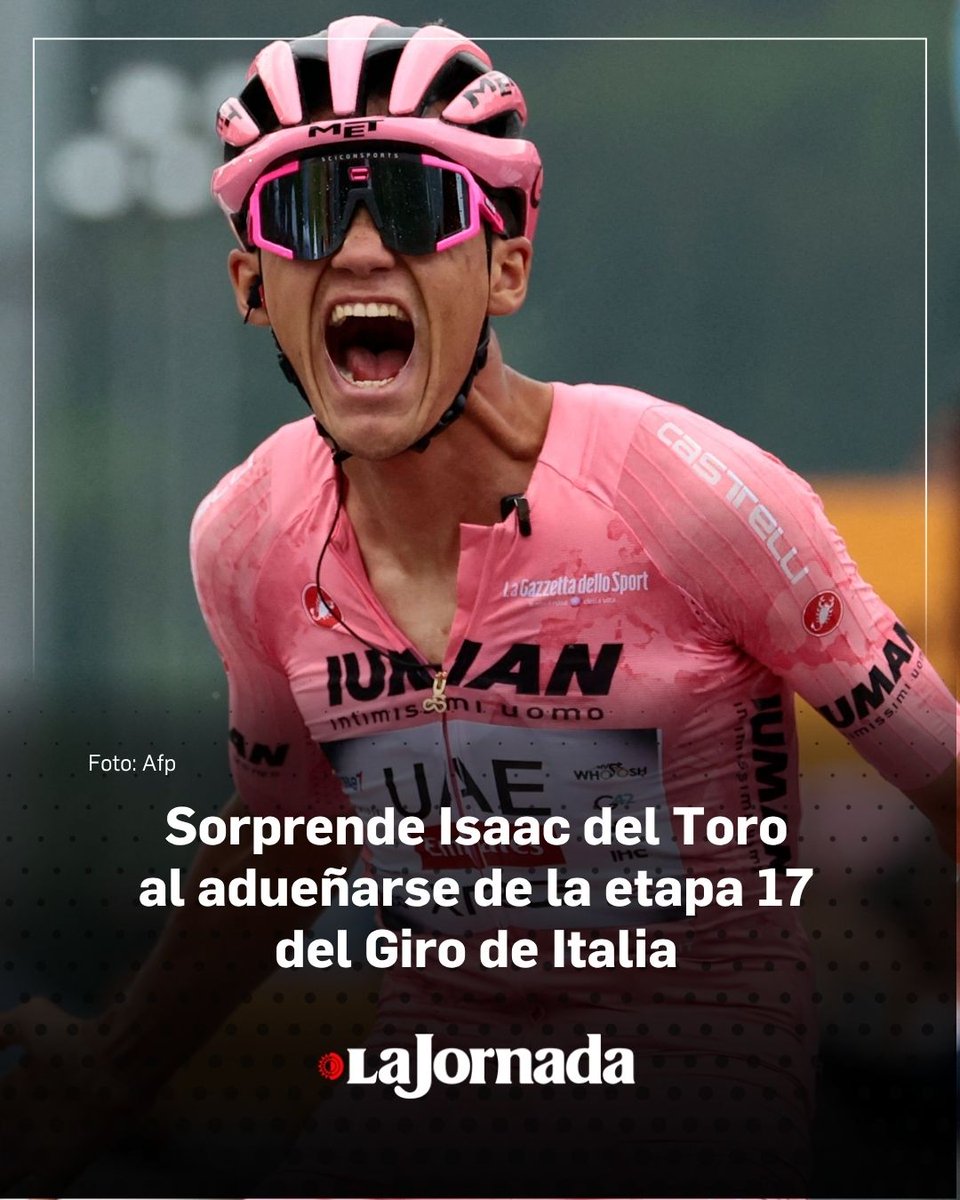 lajornadaonline's tweet photo. ¡#IsaacDelToro hace historia en el Giro de Italia! 🇲🇽🔥

🚴‍♂️ El ciclista de Ensenada se llevó la etapa 17 con una remontada espectacular, manteniendo la Maglia Rosa y ampliando su ventaja sobre Richard Carapaz. A solo cuatro etapas del final, sigue liderando la clasificación general. 

Es el primer mexicano en 23 años que gana una etapa en esta legendaria carrera. ¡Orgullo nacional! 💪🇲🇽

👉 Más información https://t.co/BI41eDLsSt