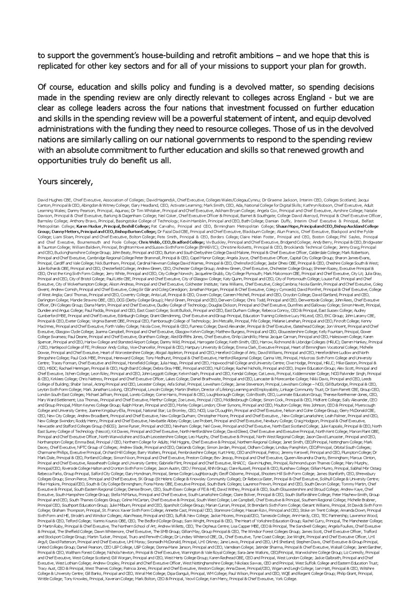 Our principal <a href="/JerryWhiteCCN/">Jerry White</a> has joined every college principal in the UK in calling on the Prime Minister to invest in colleges, highlighting the key role of colleges in empowering young people, supporting industry, and uplifting adults through lifelong learning.