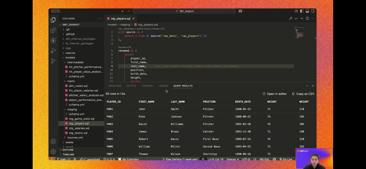 dbt Fusion Engineの登場。

SDFを内包し静的解析ができるようになることで、モデルリネージはもちろんカラムリネージも提供してくれる

モデル間の影響範囲を解釈してリネージが壊れそうな部分も検出して伝えてくれたりするので開発者体験だいぶ変わりそう