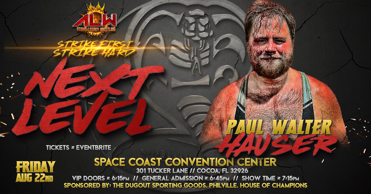 🐍 🔥 NO MERCY 🔥 🐍 

ALW <a href="/WrestlingAtomic/">Atomic Legacy Wrestling</a> is excited to announce that PAUL WALTER HAUSER is officially making his ALW debut on Friday August 22nd at our "Strike First. Strike Hard. NEXT LEVEL" event in Cocoa Florida!

🎟 ON SALE THIS FRIDAY @ NOON!
eventbrite.com/e/alw-strike-f…